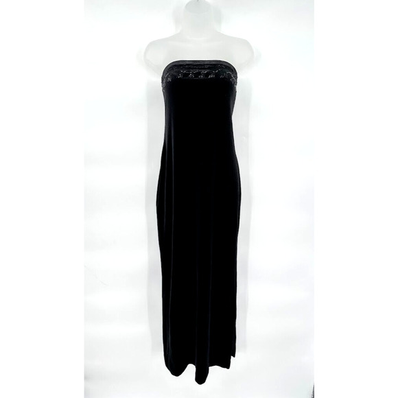 Vintage Y2K Black Velour Strapless Beaded Maxi Dress Size M/L Fairy Whimsy Prom - Picture 1 of 7